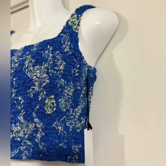 ASTR Blue Yellow Lemon Smocked Floral Crop Tank Large | New with Tags - Picture 4 of 11